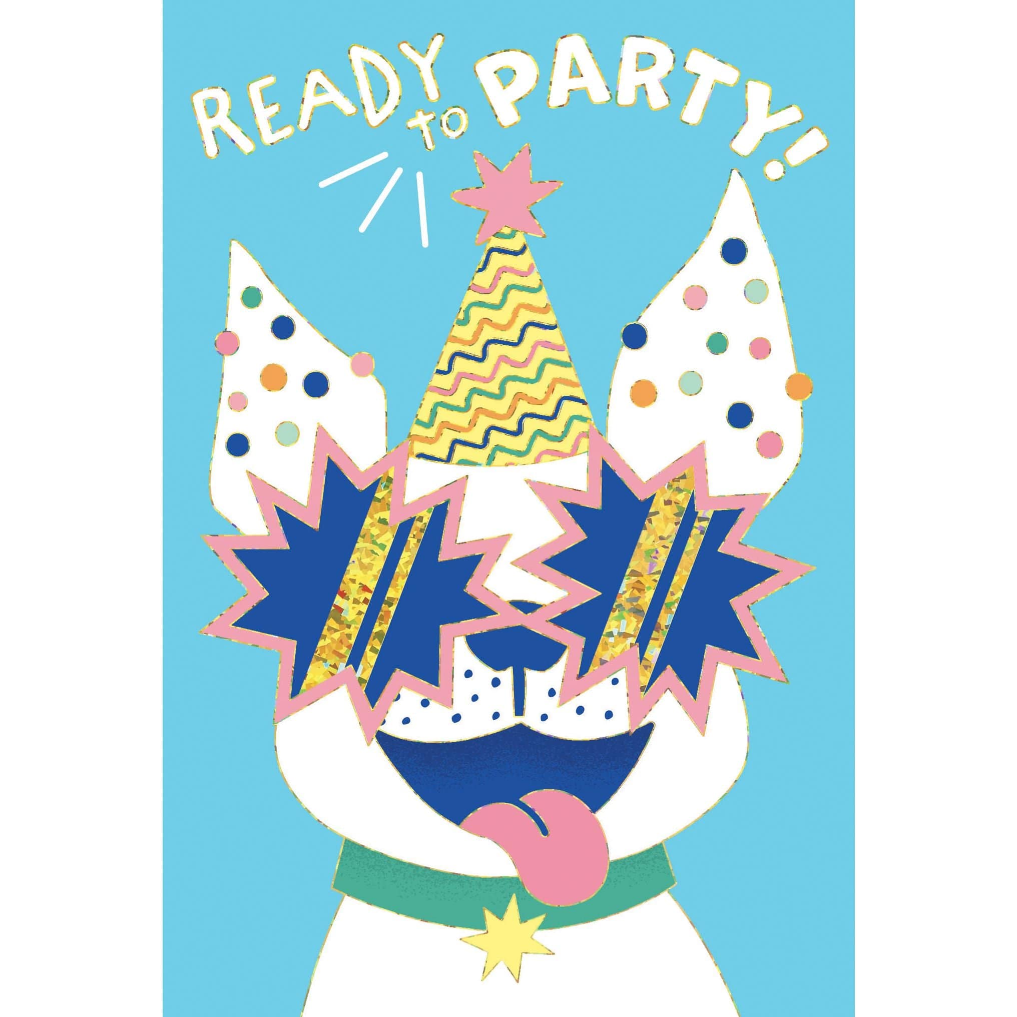 Colorful Party Puppy birthday card from Pictura featuring a playful puppy illustration, perfect for celebrating birthdays.